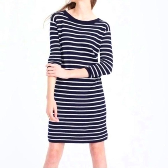 J. Crew Navy and Cream Merino Wool Sheath Dress - Picture 1 of 7